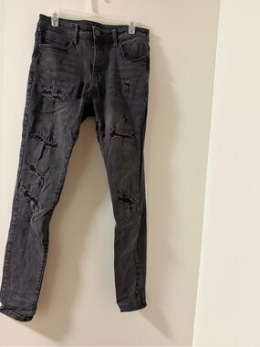 Fashion Nova Skinny Jeans Mens 32 Black Like New Distressed Ripped Stretch Denim